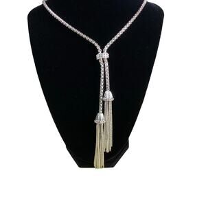 Silver Tone Lariat Tassel Necklace